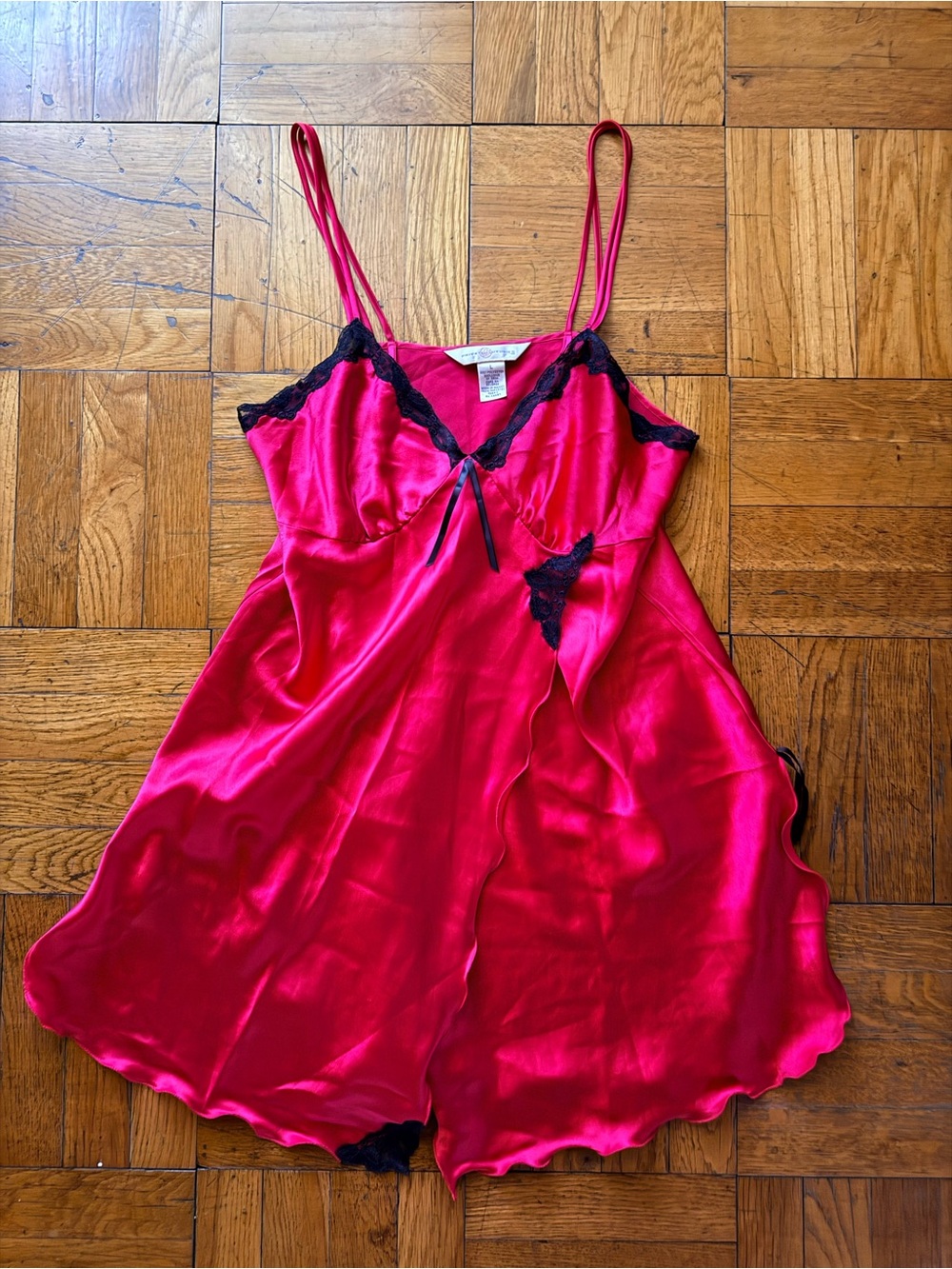Vintage red satin lace mini slip dress